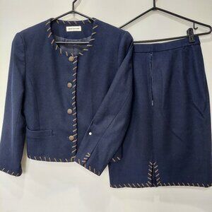 CARO'S THE CHARM Women's Leather Detail Boucle Jacket Skirt Suit, Size S/Japan M